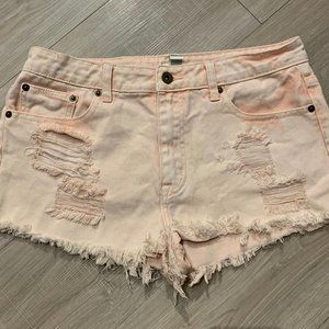 Pink Distressed Denim Shorts